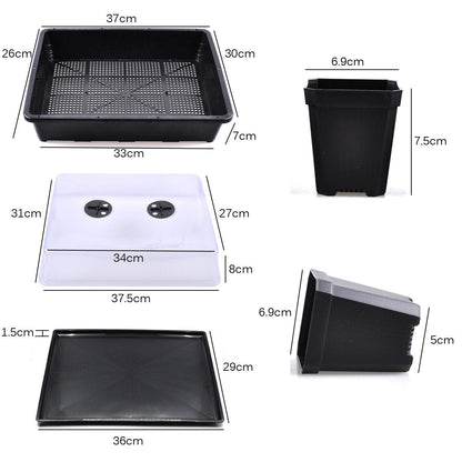 eZAKKA 37x30cm Seed Starter Tray Seed Seedling Starting Kit Plant Germination Kit Humidity Dome with 20 Pieces Square Seed Starter Pots (Black Pots)