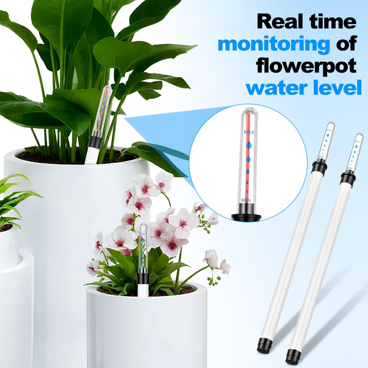 BESPORTBLE 2Pcs Water Level Indicator for Plants, 14-Inch Plant Water Meter Gauge, Visual Watering Reminder Sticks for Indoor Outdoor Potted Plants, Flower Pots and Self Watering Planters