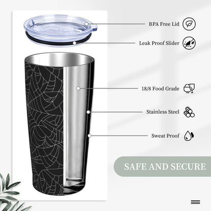 TOUNHEYA Halloween Tumbler with Lid and Straw Spider Web 20oz Insulated Stainless Steel Cup Black White Travel Coffee Mug Water Bottle for Women Gift for Birthday Christmas