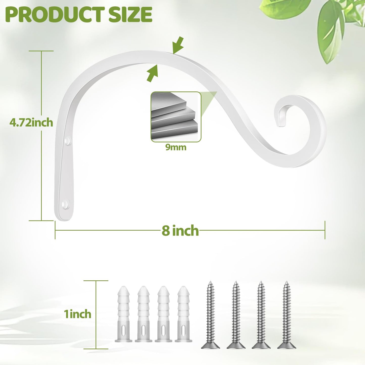 BOLITE Plant Hangers Outdoor Indoor, 8 Inch Wall Plant Hooks, Metal Bird Feeder Hanger for Hummingbird Feeders, Planters, Lanterns, Wind Chimes, Home Decor, 2 Pack, White, Gifts for Women Men