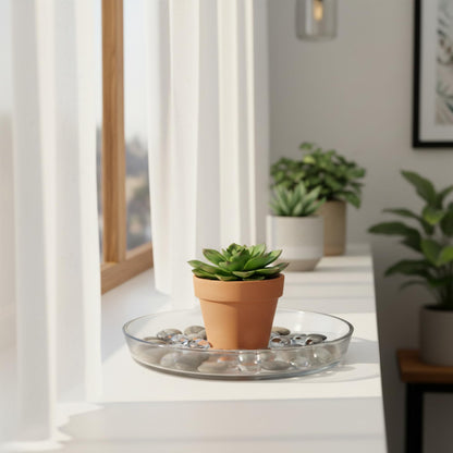 Oakestry 9" Clear Glass Plant Tray Saucer with High Rim, Multi-Purpose Plate for Houseplants, Terrariums, Serving, Centerpieces & DIY Décor