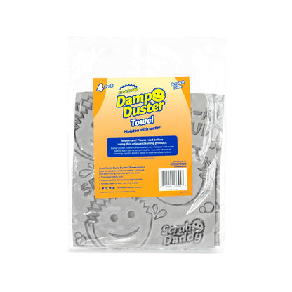 Scrub Daddy Damp Duster Towel - Durable Sponge-Like Dust Cleaner for Multisurface Dusting, Picking Up Pet Hair, Dirt & Grime of All Kinds - Reusable, Soft, Flexible, Absorbent Cleaning Supplies (4ct)