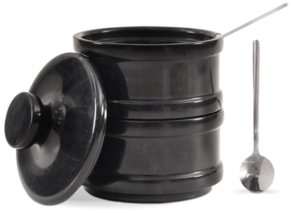 Radicaln Handmade Marble Black 5.5” Dual Salt Cellar With Lid – 2.3” Each Salt and Pepper Bowls Kitchen Container Storage Set – Ideal for Jewelry, Butter Keeper, Sugar & kitchen Décor