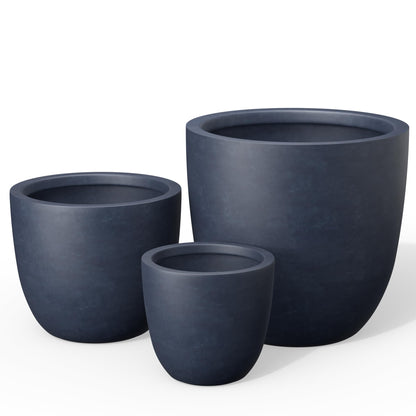 Kante Round Concrete Planter Set of 3, Large Outdoor Indoor Plant Pots with Drainage Hole, 10/14/18-Inch Diameter Flower Pots for Patio, Garden and Home, Charcoal