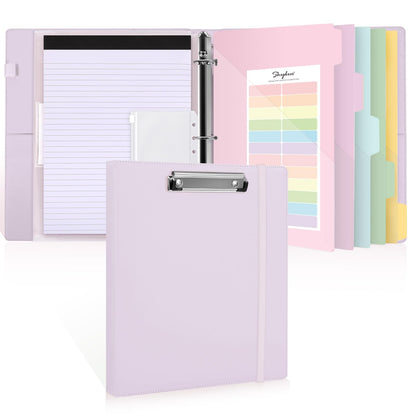 SKYDUE 3 Ring Binder with Clipboard 1 Inch, 13.2" × 10.2" PU Clipboard Binder with Notepad & 5 Dividers with 5 Pockets, Labels, Clipboard Folder Great for School Office (Fit Letter Sized Paper)