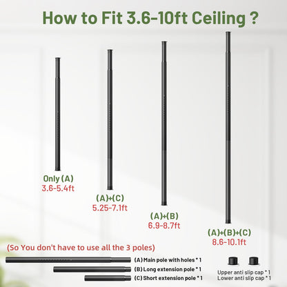 Zononoca Tension Rod Plant Stand, Plant Poles for Hanging Plants Indoor, Metal Floor to Ceiling Hanging Plants Stand, Tension Pole Plant Stand with 6 Hooks (Fit 3.6-10ft)