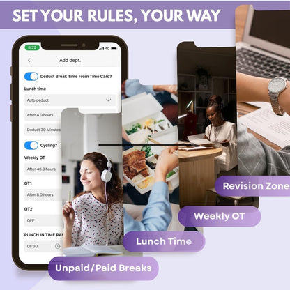 App-Based Time Clock – Fingerprint Attendance for Small Business, iOS/Android Compatible, No Monthly Fee, Includes 10 IC Cards