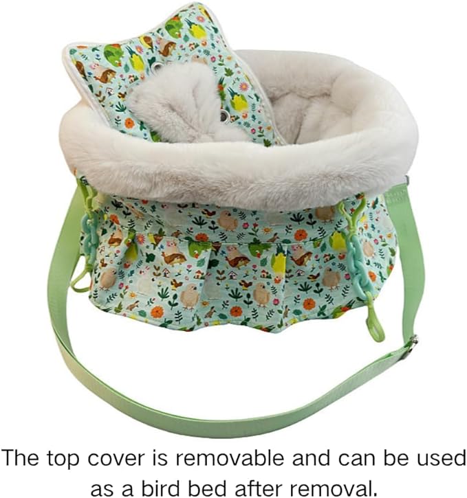 2 in 1 Warm Bird Carrier Bag, Bird Hammock Bed for Cage, Winter Travel Bag, Portable Parrot Outing Bag for Lovebird, Budgie, Conure, Quaker, Small Medium Birds (Green,Medium)