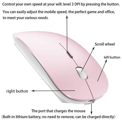 Bluetooth Wireless Mouse for Laptop mac MacBook ipad MacBook air MacBook pro pc Desktop Computer Windows Chromebook Notebook (Silver)