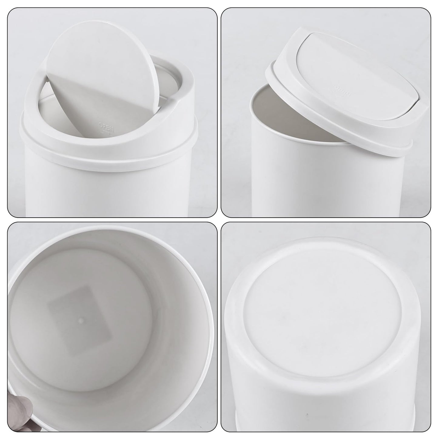 Eagrye 0.5 Gallon Tiny Desktop Trash Can, Mini Garbage Can with Swing Lid, White