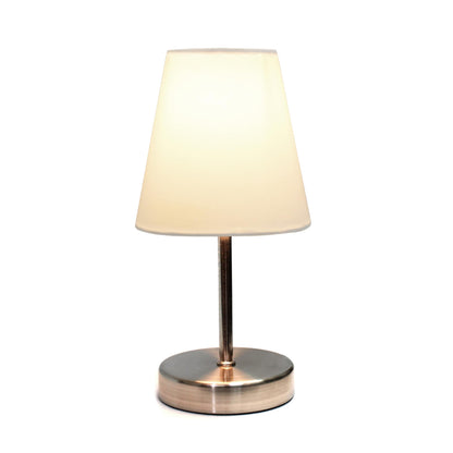 Simple Designs LT1198-WHT 10.5" Stylish Mini Pop of Color Table Lamp, for Living Room, Bedroom, Office, Sand Nickel with White Shade