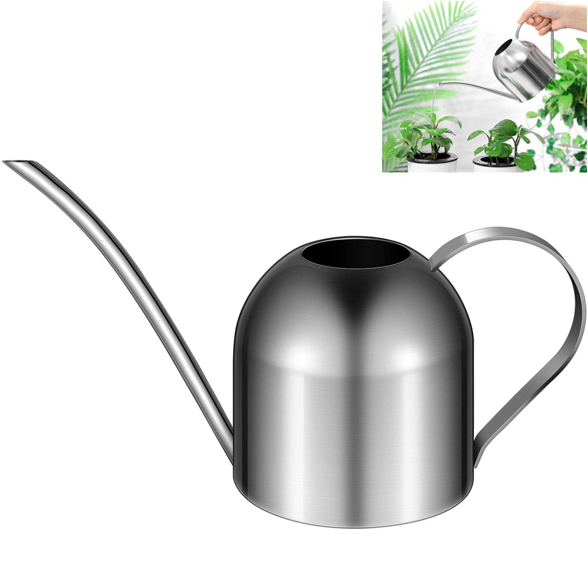 YARNOW 1000ml Stainless Steel Watering can with Long Spout for Indoor Plants, Succulents, and Garden Use (Silver)
