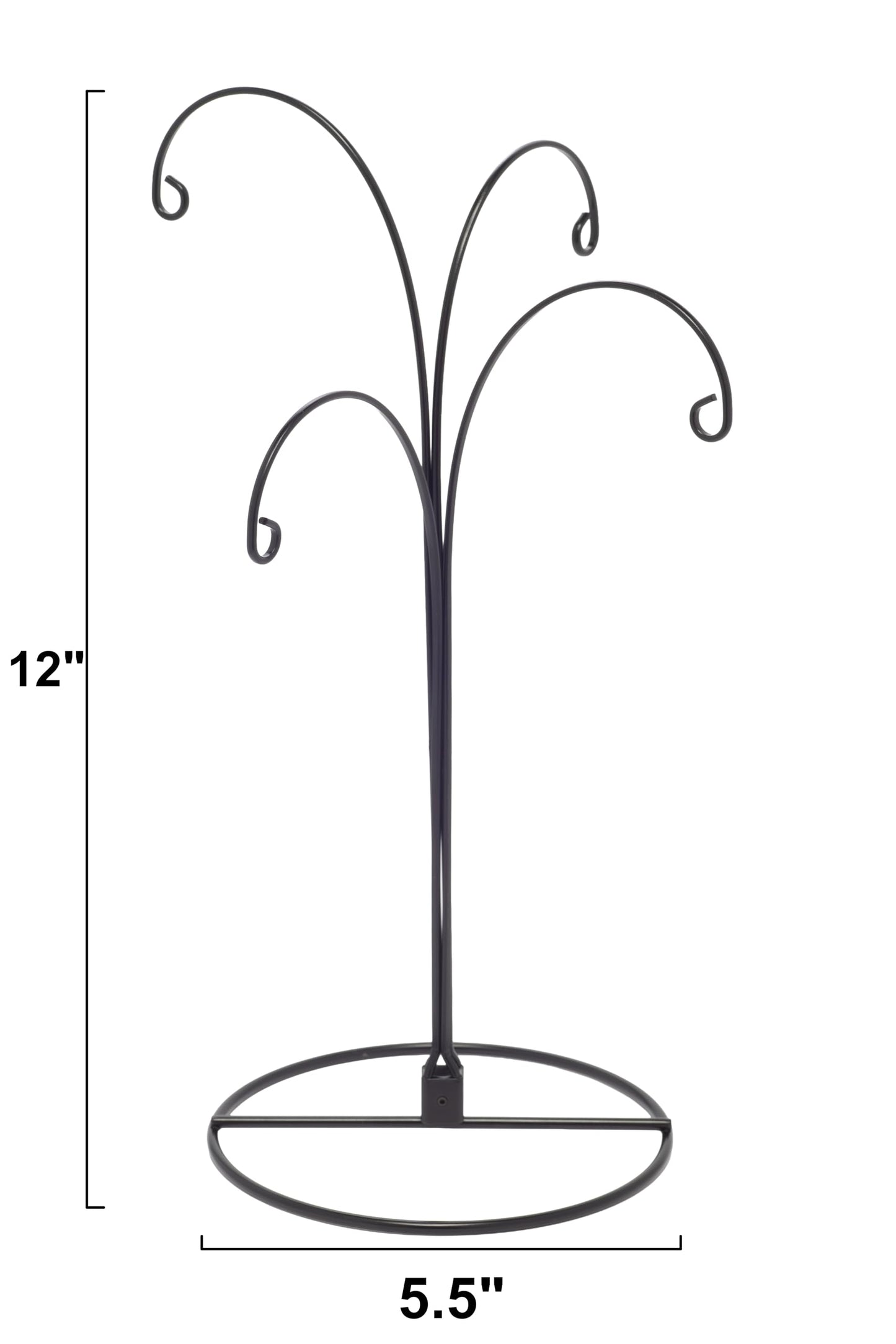 Creative Hobbies 2 Pack of Metal Ornament Display Stands – 12″ Tall with Four Hooks at Varying Heights for Christmas Ornaments and Keepsakes (Black)
