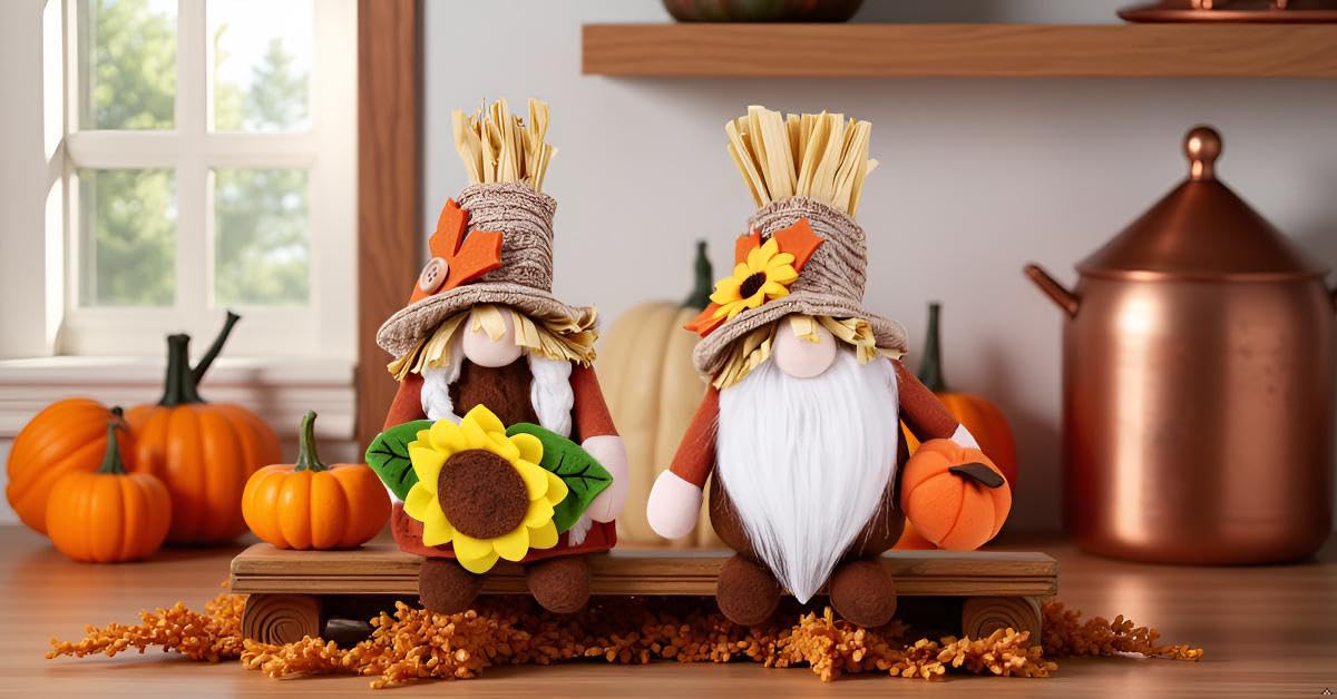 2pcs Fall Thanksgiving Gnomes Plush Decorations for Home, Cute Thanksgiving Gnomes Plush Pumpkin Maple Leaves Fall Gnome Set Home Indoor Table Tiered Tray Decor, Harvest Autumn Holiday Decoration Gift