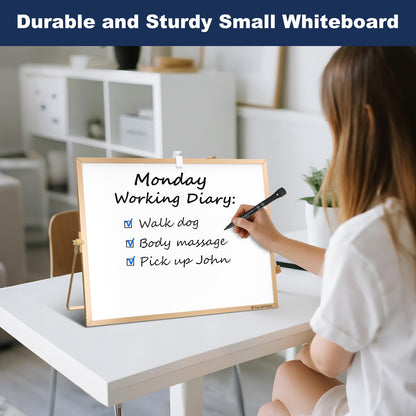 TSJ OFFICE Small White Board - 12 X 16 Inches Small Magnetic Dry Erase Board with Hooks for Wall, Desktop Whiteboard Stand 360 Degrees Revolving Double Sided for Office, Home, School, Gold