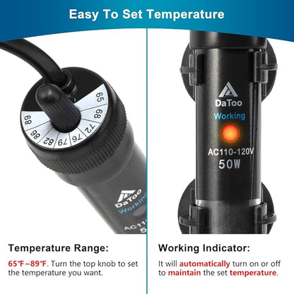 DaToo Aquarium Heater Adjustable 200W Submersible Fish Tank Heater with Electronic Chip Thermostat Suitable for Marine Saltwater and Freshwater