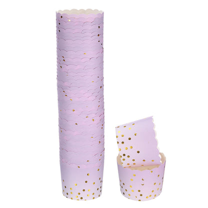 HARFINGTON 50Pcs Colorful Paper Baking Cups 6oz Cupcake Wrappers Scalloped Muffins Liners Disposable Greaseproof Containers for Birthday Party, Gradient Purple