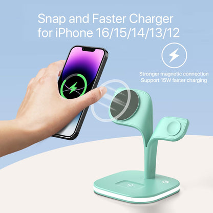 EXW for Magsafe Charger Stand,Charging Station for Multiple Devices,Wireless Charger for iPhone 17 Air 16 15 14 13 12 Series,Apple Watch Series 1-10/Ultra,AirPods Pro with LED and Adapter (White)