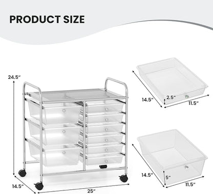 LDAILY 9 Drawer Rolling Storage Cart, Rolling Cart with Drawers for Classroom, Art Supply Craft Organizer on Wheel with Metal Frame & Handles for Home Office School