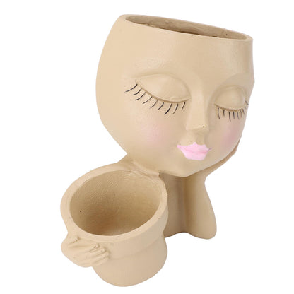 CDQL Face Resins Fade Proof Unique Planter Pot, Head Planter with Drainage Hole, Head Planter for Indoor Plants Decoration