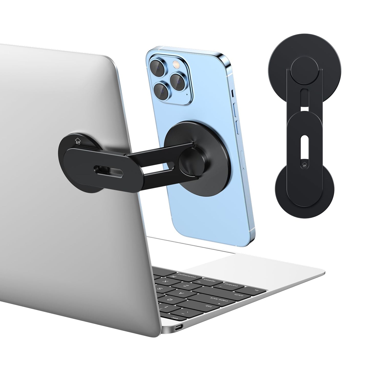 Magnetic Phone Holder for Laptop for MagSafe for iPhone 17/16/15/14/13/12 & All Phones, 180°Adjustable Phone Side Mount for Computer Monitor for Tesla, Desktop Cell Phone Bracket, Gray