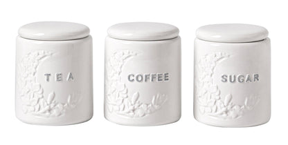 TAWCHES Wing Petal Ceramic Canisters Sets For The Kitchen Canisters For Countertop Set of 3 Airtight Coffee Canisters For Ground Coffee Sugar Container Tea Storage Jars With Lids