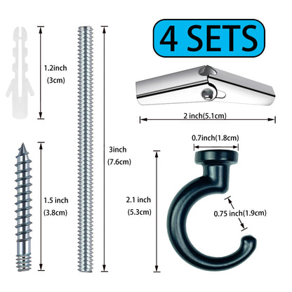 OBSTKUCHEN Large Swag Ceiling Hooks Heavy Duty Swag Hook with Hardware for Hanging Plants Ceiling Installation Cavity Wall Fixing (4 Sets, Black)