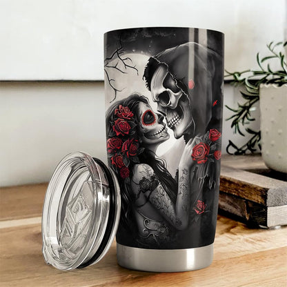 SANDJEST Skull Couple Tumbler 20oz Stainless Steel Insulated Coffee Travel Cup Tumblers Gifts for Wife Husband Boyfriend Girlfriend on Birthday Christmas Valentines Anniversary
