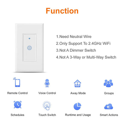 Nexete Smart Wi-Fi Double Light Switch, 2 in1 Single Pole Switch Compatible with Alexa Google Assistant & IFTTT,Remote Control, Timing Function No Hub Required (1-Pack Double)