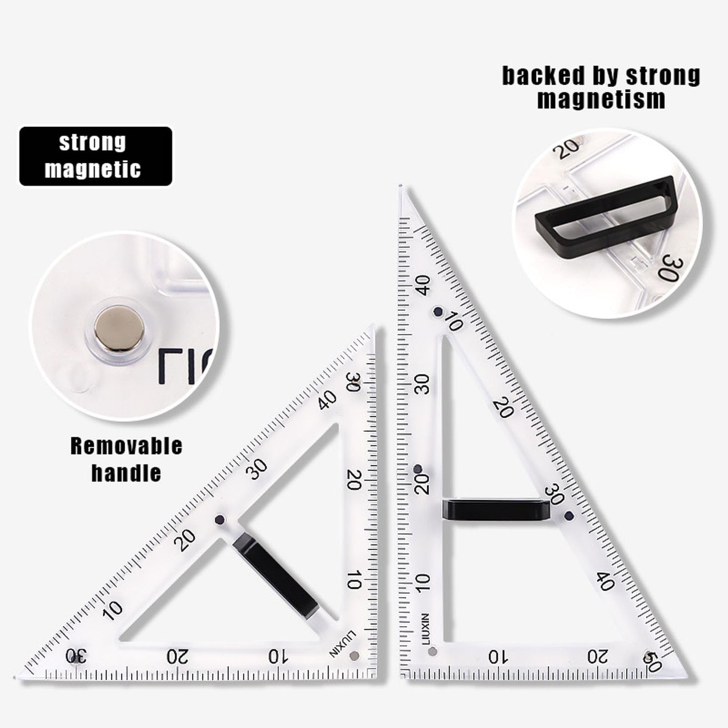 Magnetic Geometry Tool, Protractor, Triangle Rulers Easy Attachment Blackboard Measurement Kit, Teacher Board Protractor Multi-Purpose Kit Large (Transparent-4pc)