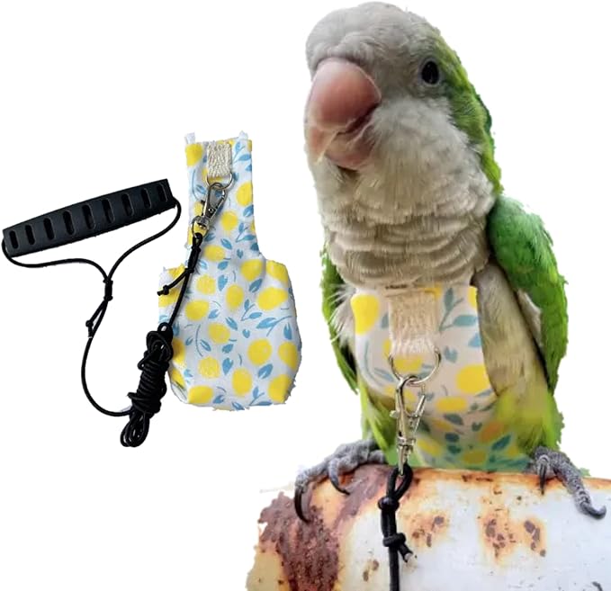 Bird Diaper Harness Flight Suit Clothes, Parrot Flight Suit with Leash, Bird Flying Clothes with Rope and Handle for Outdoor Activities Training (Yellow with Leash,Large)