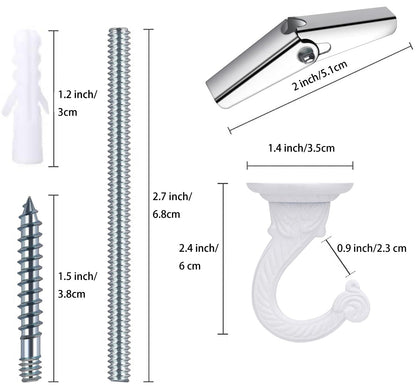 OBSTKUCHEN 3 Sets Large Swag Ceiling Hooks Heavy Duty Swag Hook with Hardware for Hanging Plants Ceiling Installation Cavity Wall Fixing (3 Sets, White)
