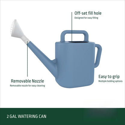 2 Gallon Resin Watering Can Blue - Top & Side Dual Handle for Easy Carry & Pour, Offset Opening Mess-Free Refill, Sturdy Garden Watering Can for Indoor & Outdoor Plants