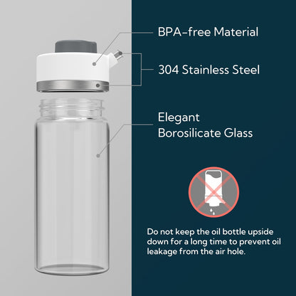 KITCHENDAO Precision Pour Glass Oil Dispenser with 3 Modes, Drip-free Spout, Two Adjustable Flowing Speed, 12 oz Vinegar Dispenser Bottle for Kitchen, Borosilicate Glass Olive Oil Bottle for Cooking