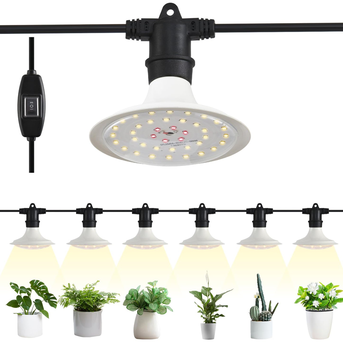 AuraQify Outdoor Grow Lights for Plants, Full Spectrum Greenhouse Grow Light, Outdoor Waterproof Appearance Patent Design, 22FT Adjustable Cord for Vegetables, Seedlings, Flowers (6 Lights)