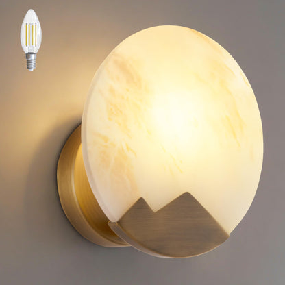 hkintty Marble Wall Sconce, Natural Marble & Gold Round Wall Sconce Hardwired, Dimmable Indoor Wall Light Fixture, Modern Wall Mounted Sconce for Bedroom Living Room Hallway Staircase (7.87", 1-Pack)