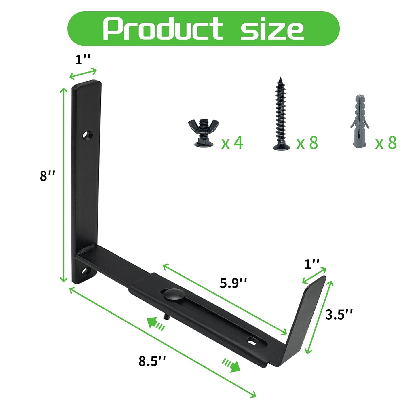 Pusonor Adjustable Window Box Bracket 4 Pack, Heavy Duty Planter Box Bracket Flower Box Holder Wall Mount Suitable for Planter Boxes 6 inches to 12 inches Deep