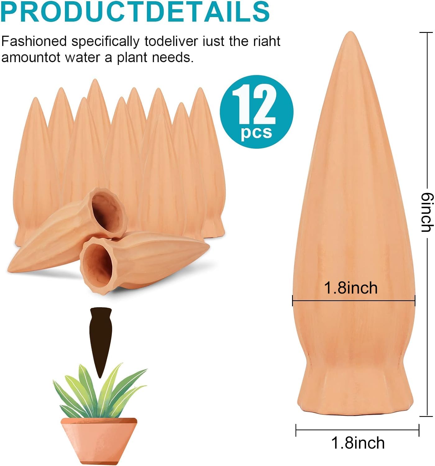 KOAMLY Plant Self-Watering Stakes 12 Pack Terracotta Plant Watering Stakes,Recycled Wine Bottle Plant Watering Spikes for Vacation