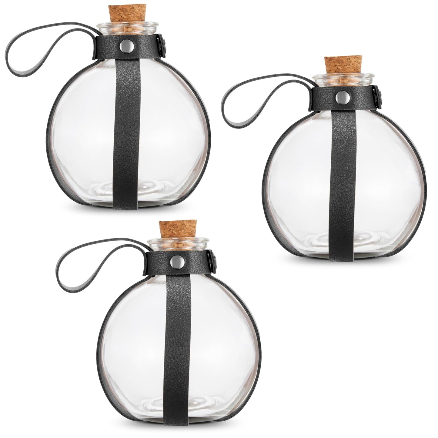 Cosmic Chameleon Glass Potion Bottles with Cork, Bottles prop, Dark Magic Potion bottles with Faux Leather Harness, Black Belt with Holster Loop (3 Pack)
