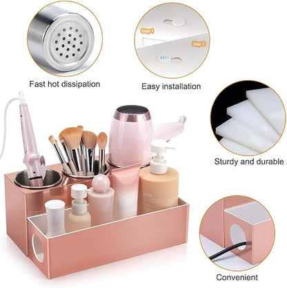 GFWARE Hair Tool Organizer - Bathroom Vanity Organizers and Storage, Hair Styling Accessories Hot Tools Organizer Hair Dryer, Blow Dryer, Curling Iron, Flat Iron, Hair Straightener, Pink