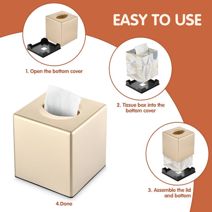 Y-in Hand Tissue Box Cover, Decorative Square Facial Storage Tissue Box Holder, Home Accessories for Bathroom Vanity Countertops, Dressers, Night Stand, Parlors and Office - Champagne Gold