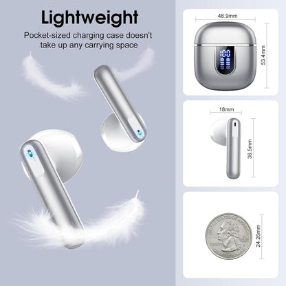 Wireless Earbuds, Bluetooth 5.4 Headphones with 3D Bass Stereo, Bluetooth Earbuds with 4 ENC Noise Cancelling Mic, 40H Ultralight In-Ear Buds USB-C, IP7 Waterproof Earphones for Android iOS, Silver