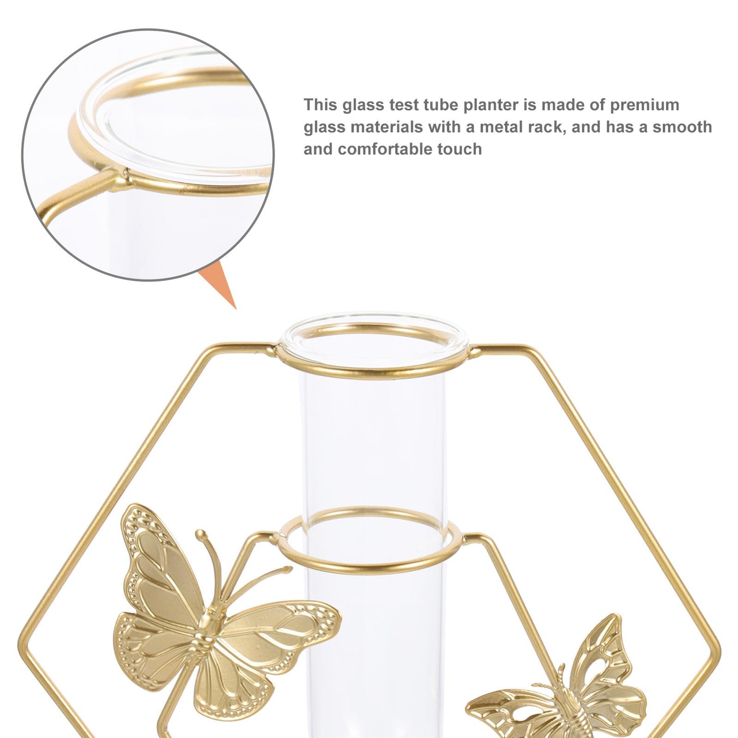 GOOHOCHY Glass Plant Terrarium Butterfly Pattern Hexagonal Vase with Metal Frame Desktop Decoration Home Flower Storage Vase for Living Room Tabletop Display