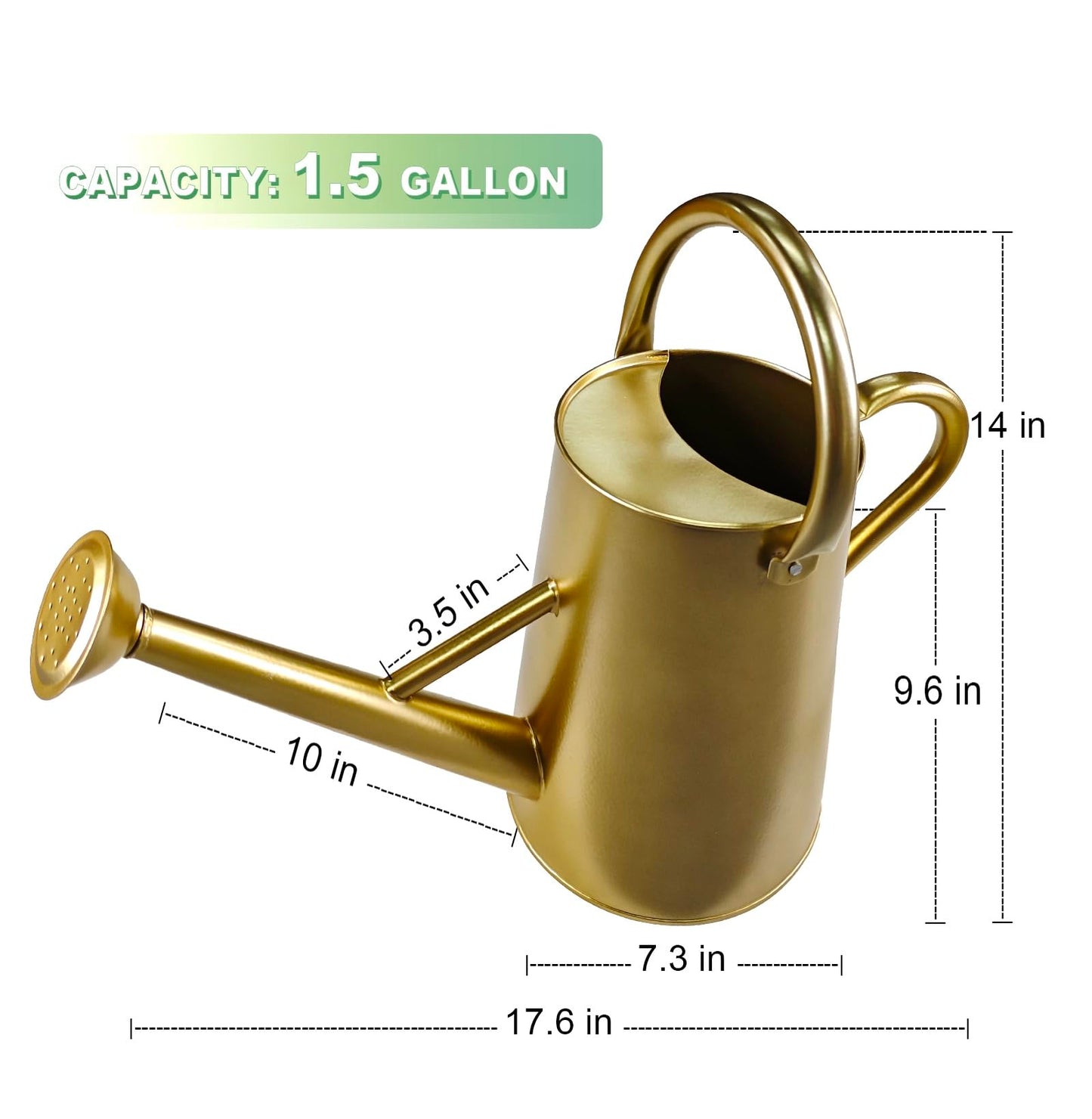 Watering Can for Outdoor&Indoor Plants，1.5 Gallon（5.7L） Metal Watering Can with with Removable Spout，Large Galvanized Steel Garden Flower Water Can Watering Pot with 2 Handles，Gold