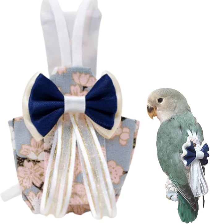 Bird Diaper Cockatiel Clothes Flight Suite, Reusable Parrot Nappy with Waterproof Inner Layer, Cute Pigeon Pants Urine Wet Suit Costume for Conure Macaw (Grey,2XL)