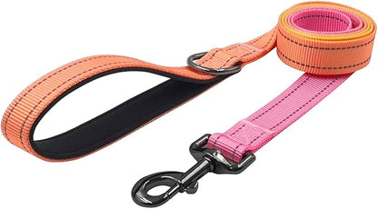 Dog Collar Leash Set, Gradient Color, with Safety Reflective Strips, 5 ft Matching Leash, Neoprene Padded Handle, Adjustable 4 Sizes for Small Medium Large Dogs.(L, Orange Pink)