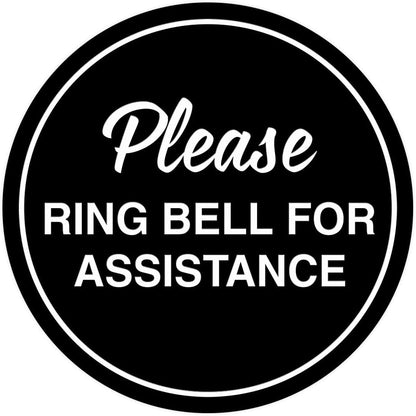 Signs ByLITA Circle Please Ring Bell For Assistance Wall or Door Sign | Easy Installation | Front Desk Reception Sign (Black) - X-large (5 Pack)