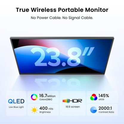UPERFECT Wireless Portable Monitor with Battery 10000mAh, 23.8" 1080P FHD 100Hz 145% sRGB QLED Gaming Monitor with Stand, Bag & VESA, Large Second Screen for Laptop, Computer, Phone, Game Consoles