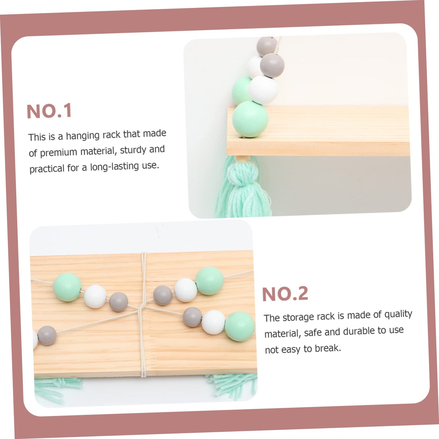 SOLUSTRE Plant Hanging Rack Wooden Bead Tassel Divider Decorative Wall Shelf for Decor