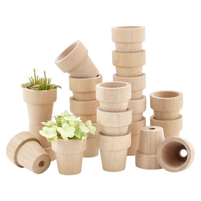 PH PandaHall 20pcs Mini Wood Flower Pots 1x1.1 Inch Natural Wooden Flower Pots Burlywood Rustic Planters for Home Decor Christmas Birthday Gifts Plant Lovers Crafting DIY Projects
